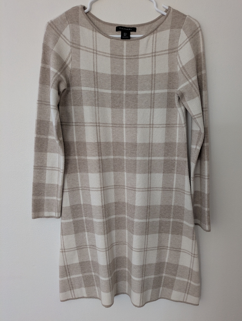 Tahari Neutral Plaid Knit Shift Dress ~ Sz S